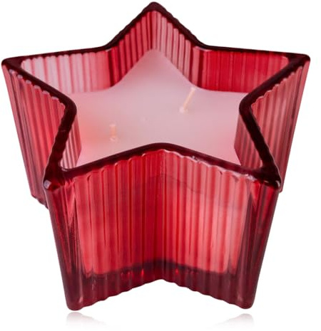 Bougie parfumée Accentra à trois mèches en verre rouge en forme d'étoile, 240 g, 14 x 8 cm, parfum Pomme Cannelle, bougie décorative de Noël, cadeau pour femme
