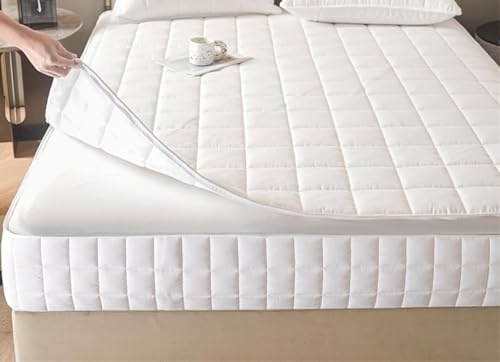 Coprimaterasso Con Cerniera Matrimoniale 1 Una Piazza E Mezza,Fodera Materasso Singolo,Copri Trapuntato Antiacaro Personalizzabile Copertura Per Materasso Protettiva(Bianco,120x190x15cm)