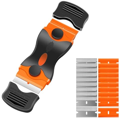 20 Blades for Glass, Hobs & Stickers, Oven Cleaning Tool Non Scratch with 10 Metal +10 Plastic Blades, Double Glass Scraper for Stickers, Decals, Windows