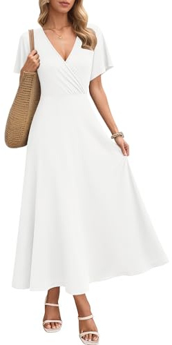 AUSELILY Maxi Dress for Women Summer Dresses White 2XL