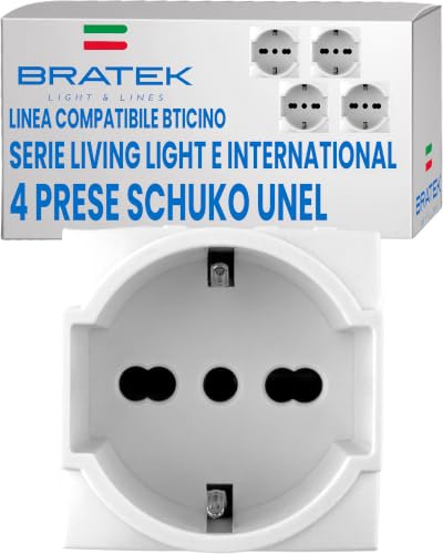 2 Prese Schuko Compatibili Bticino Living Light e International 2P+T 10/16A