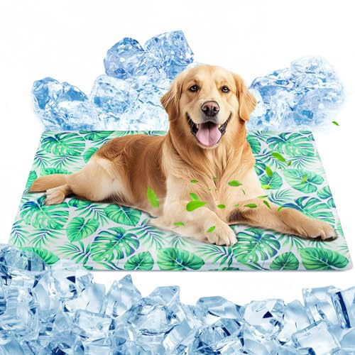 Ninonly Kühlmatte Hund 50X65cm Kühlmatte für Hunde Katze Haustier Eismatte Selbstkühlende mit Ungiftiges Gel Selbst Kühlende wasserdichte Hundematte für Drinnen und Draußen Blattmotiv
