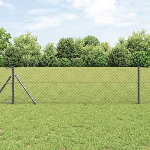 Clôture de jardin pour chien - Clôture de jardin - Avec poteaux - En acier - Gris - 0,6 x 25 m - Portable - Pour terrasse, balcon, arrière-cour - Montage facile