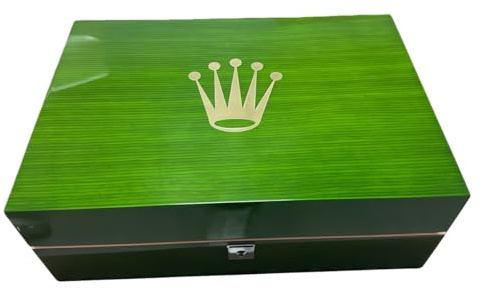 ROUREOX Grön Finish Klocklåda Klockförvaring Fodral Massivt Trä Organisatör 10 Fack Display Kista Låsbar för Rolex