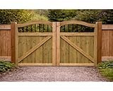 Wooden Swan Neck Driveway Gates 5 Foot – Heavy Duty Treated Timber Double Gates, Garden & Driveway Entrance, Traditional ((150cm High x 420cm Wide x 5cm Deep))
