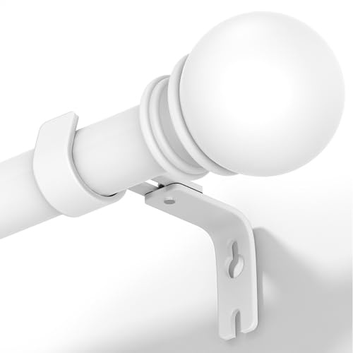 25mm Heavy Duty White Telescopic Curtain Pole 102-187 CM, Adjustable Metal Curtain Poles with Brackets and Finials, Long Window Curtain Pole for Outdoor, Bedroom, Kitchen,Living Room