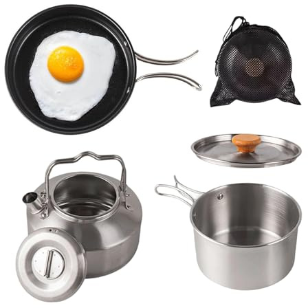 Camping köksredskap - Non-stick rostfria krukor med förvaringsväska - campingköksredskap set | för restaurang backpacking picknick resor äventyr scout lägereld nybörjare