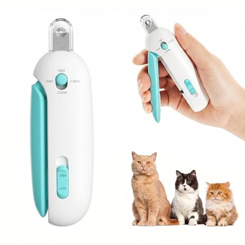 krallenschere katzen mit 4-fach verstellbarem Loch & versteckter Nagelfeile – Anti-Spritz Krallenschneider mit Sicherheits-Stopp für Katzen und Kätzchen – Rutschfester, ergonomischer Nagelknipser