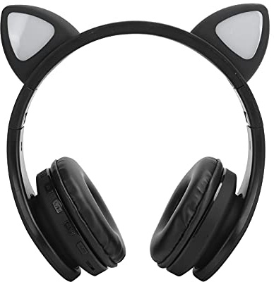 SENECESLI Casque Bluetooth 5.0 Cat Ear, Casque sans Fil avec Microphone et Radio FM, Son Stéréo Antibruit, Chat Pliable pour la Musique et Les Appels (Black)