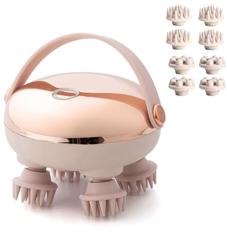 Elektrisches Kopfmassagegerät, Hand-Kopfmassager mit Anti-Verwirrung Silikonkrallen, IPX7 Wasserdicht 2 Modi & 15 Min Auto-Off, Tragbares Entspannungstool für Kopfhaut & Meridiane, Home & Spa (Rosa)