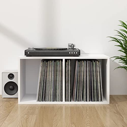 Ordellia Boîte de rangement pour disques vinyles, blanc, 71 x 34 x 36 cm, 2 compartiments, utilisable horizontalement et verticalement, pour vinyle, TV basse, rack hifi, salon, home cinéma, ordre