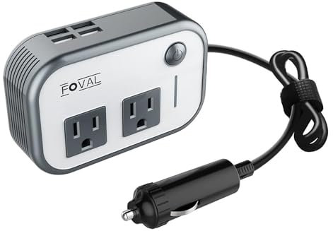 200W Car Power Inverter, FOVAL 12V DC to 110V AC Car Inverte with 4 USB Ports Car Outlet Adapter, Power Inverter for Vehicles, Car Plug Adapter Outlet for Laptop Computer Charger (Gray)