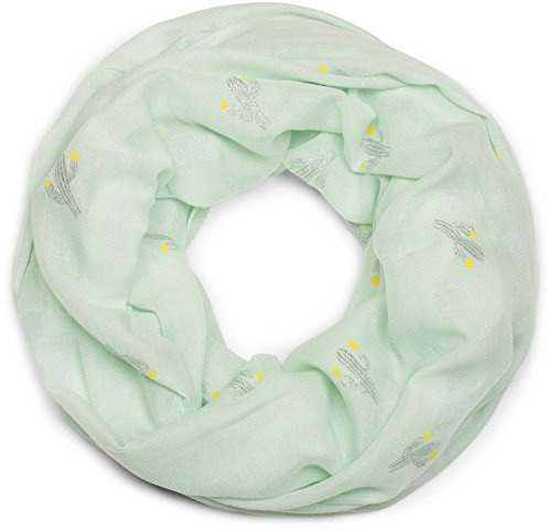styleBREAKER loop scarf snood with glittering metallic cactus all-over print pattern, scarf, shawl, women 01016166, color:Mint