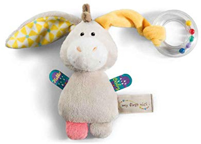 Nici 42080 My First Kuscheltier Esel Muli mit Ringrassel, 14, 5 x 7, 5 cm, beige