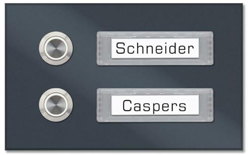 Türklingel Zweifamilien – Anthrazit (RAL 7016) Edelstahl, 145x90x6 mm, mit LED-Tastern und austauschbaren Namensschildern