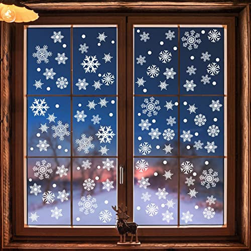 Simpeak 120 Pcs Flocon de Neige Stickers, Décoration Noel, Noël Autocollants Fenetre, PVC Stickers Vitre Noel, Autocollants de fenêtre Flocon de Neige Compatible pour Vitrine Fenetre Vitrophanie