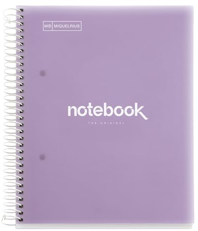 Miquelrius - Carnet de notes A5 Emotions, 5 bandes de couleur, 120 feuilles lignées 7 mm, papier 90 g/m², 2 trous, couverture polypropylène, couleur lavande