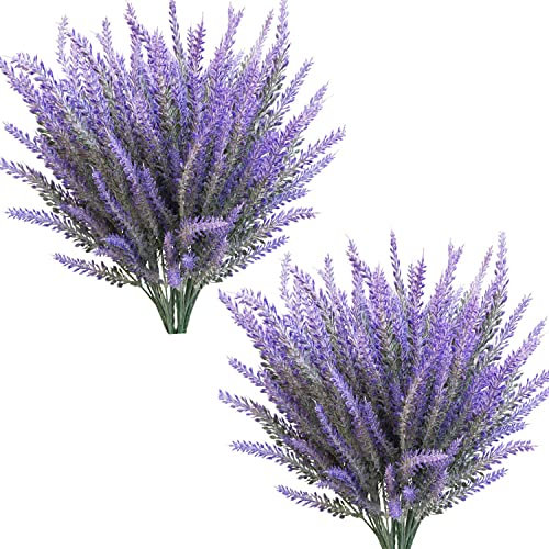 MASUMARK Künstlicher Lavendel, künstliche Blumen aus Kunststoff, Pflanzen, grünes Gras, für Zuhause, Garten, Hochzeit, Brautstrauß, für draußen, Fenster, Box, für drinnen und draußen, Lila, 8 Stück