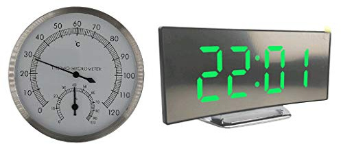Home Decor Table Alarm Clock LED Digital Clock Mirror Clock+Sauna Room Thermometer Green