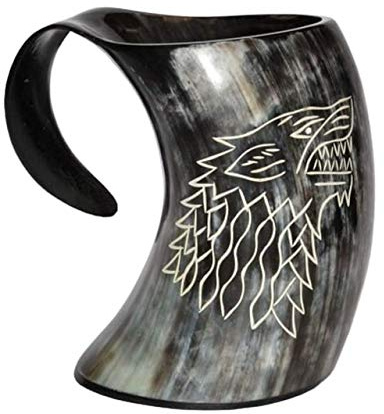 Game of Thrones Starkhaus Wikinger Trinkhorn Becher Wolf geschnitzt Krug für Bier Wein Mead Ale