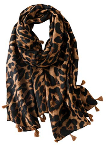 VALICLUD Damen Schal Leopard Muster Baumwolle Leinen Langer Schal 70.87X35.43 Zoll Schlauchschal Leichter Animal Print Für Alltag Party Und Reise