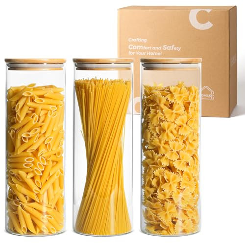 ComSaf 1,9 L Luftdichter Vorratsdosen mit Deckel Luftdicht Glas Rund, 3er Set, Vorratsgläser,Vorratsgläser mit Deckel, Vorratsglas,Glasbehälter, Aufbewahrungsgläser für Lebensmittel Spagetti &Getreide