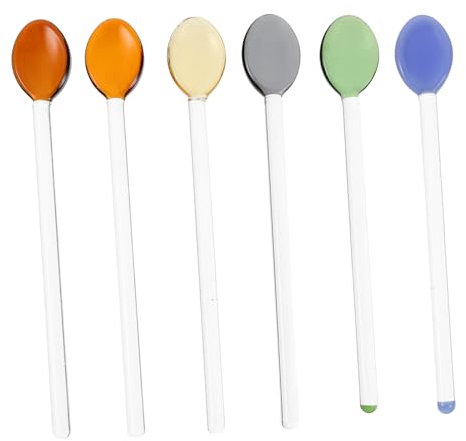 Cabilock 6Pcs Kleine Glas Teelöffel Kristall Klar Petite Teelöffel Glas Espresso Oder Tee Rührwerke für Dessert Mischen Vorspeise Farbe Sortiert