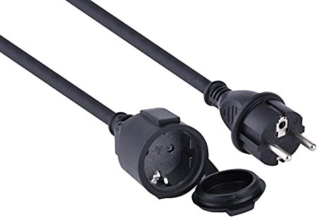 Electraline 01658 Prolunga 5 M da Cantiere in Gomma Neoprene per Esterni IP44, Cavo 5M H07RN-F 3G2.5, Presa con Coperchio Schuko, Nero
