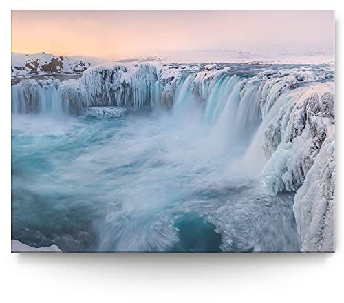 BilderKing Wandbild EIS Wasserfall Nord-Island - 200cm x 150cm Leinwand auf 4cm Keilrahmen