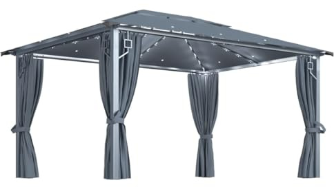 vidaXL Pavillon mit Vorhängen LED Lichterketten Gartenzelt Partyzelt Festzelt Gartenpavillon Garten Outdoor Terrasse 400x300cm Anthrazit Aluminium