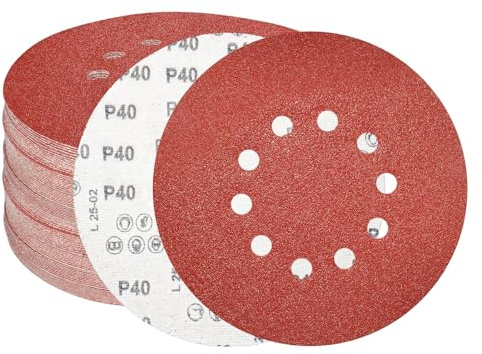 FEIHU 15Stück Schleifpapier 225mm Klett 10 Löcher Korn40 für Schleifgiraffe | Schleifscheibe Klett 225mm für Trockenbau und Deckenschleifer