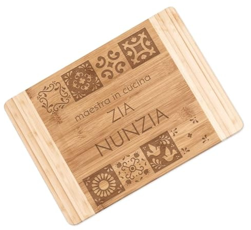 Maverton Tagliere in bambù, incisione personalizzata, eco-friendly | Battilardo perfettamente rettangolare, dimensioni 35cm x 25cm, pensiero ideale per donna, maestra in cucina