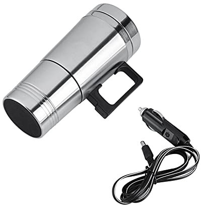 Taza Calefactora de Coche, Portátil Calefacción Hervidor Leche Café 300ml Eléctrica Acero Inoxidable Agua Calentador Térmico Encendedor Cigarrillos Calentamiento para Huevos Hervidos Té (24V Plata)