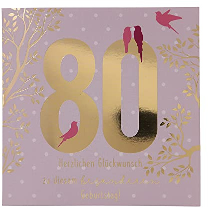Depesche 11515-054 Zahlenkarte zum 80. Geburtstag mit Musik, veredelte Klappkarte mit originellem Innentext, inkl. Umschlag, Format 15,5 x 15,5 cm