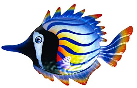 Katutude Metall Fisch Wanddeko, Wanddekoration Fisch Metall Gartendekoration im Freien Wandkunst 3D Küste Ozean Meer Fisch Dekor für Garten Zimmer Terrasse Veranda Wand Deko