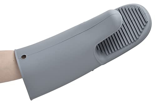 Natudeco Gants de Four en Silicone Résistants à la Chaleur Antidérapants Épais Imperméables Extra Long pour la Cuisine et Le Barbecue (Gris)