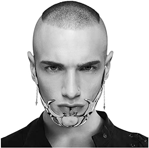 L'VOW Futuristic Y2K Liquid Silver Steel Half-face Mask Women Men Luxury Irregular Jewelry Face Chain Cyborg Earring Alien Accessory(Style-2)