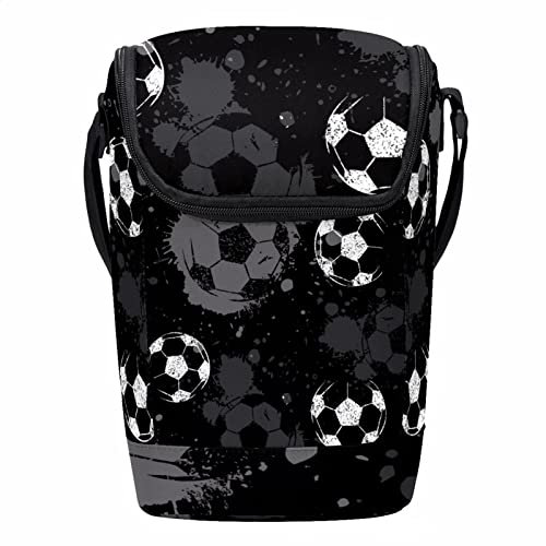 HOHODIY Lonchera grande con diseño de fútbol, color negro, con correa ajustable para el hombro