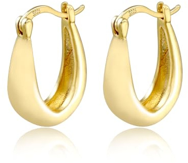 ALEXCRAFT 14K Vergoldet Ohrringe Dick Leicht Groß Klobig Creolen für Damen | Hypoallergen Silber 925 Ohrringe Chunky Dick Leicht Groß Klobig Creolen Kleine Huggie Oval Creolen für Damen Frauen Freundin