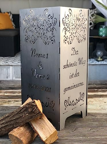 EXTRAVAGANT® Feuertonne Hochzeit Hochzeitsgeschenk PERSONALISIERT Namen Brautpaar Geschenk individuell ausgefallen besonderes Geschenk zur Hochzeit Hochzeitstag Hochzeitsgeschenkidee Hochzeitsdeko