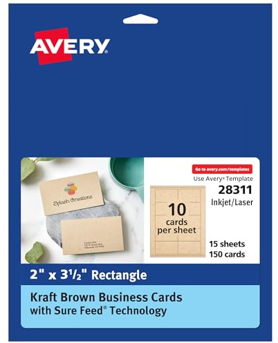 Avery Kraft Brown Business Cards with Sure Feed Technology, 2 x 3.5, Laser/Inkjet, 150 Printable Cards, Ideal for Appointments & Loyalty (28311)