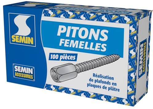 SEMIN Pitons Femelles pour Faux Plafond – Boîte de 100 – Fixation Tige Filetée D6 mm – Installation Ossature Placo & Fourrures – Pose Rapide et Solide – Rénovation Plafond Intérieur
