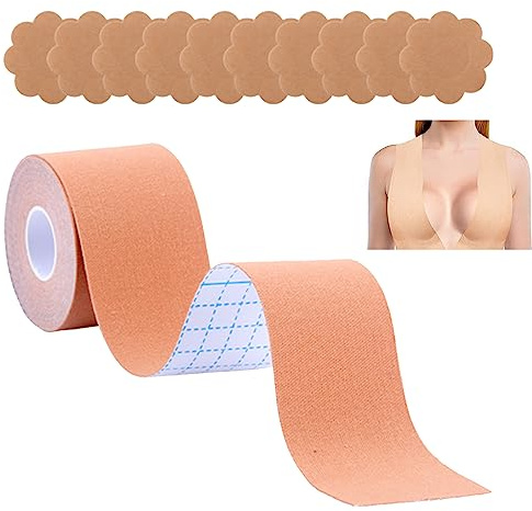 GNAUMORE Tape Sujetadores,Cinta de Pechos para Levantar,Sujetador Cinta Invisible,Cinta para Levantar Los Pechos,Cinta Adhesiva Pecho,Cinta De Senos,Cinta para el Cuerpo con 5 Pares Cubierta de Pezón