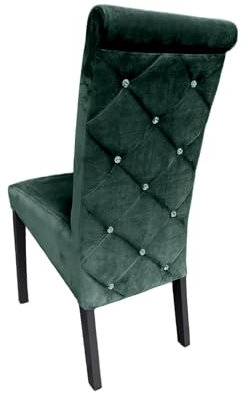 Ares Meble Samt Stuhl - Esstisch Stühle - Dining Chair - Esszimmerstuhl Holz - Küchenstühle, Wohnzimmer Stühle - Glamour Polsterstuhl Esszimmer - Essen Stuhl - Esszimmerstühle Dunkelgrün - Schwarz