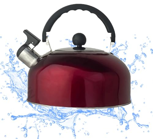 NZLTQO Bouilloire sifflante colorée en acier inoxydable avec infuseur, bouilloire d'eau bouillie pour le camping et la cuisine, compatible avec toutes les cuisinières (5 L, rouge)