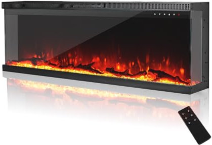 MachenFlame 50 Camino elettrico a 3 lati, inserto panoramico in vetro per montaggio a parete con fiamma a 9 colori, riscaldatore a camino indipendente, 900 W/1800 W, Nero