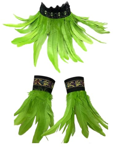 Halloween Feder Achselzucken Schalkragen Halskette Damen Feder Manschetten Feder Armband Frauen Feder Handgelenk Manschetten Gothic Damen Feder Umhang Cape Federboa Feder Schal Cosplay Kostüm