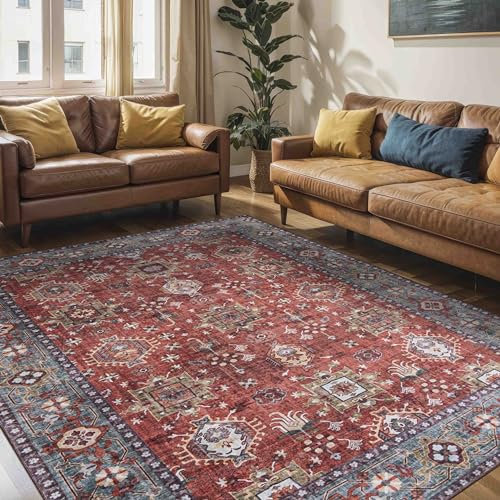 Mazovia Teppich Orientalisch Vintage - Waschbar rutschfest - Weich Traditioneller Teppich für Wohnzimmer Orientteppich - Fußbodenheizung geeignet - Rot Burgunderrot 160 x 230 cm