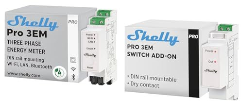 Shelly Pro 3EM (120A) | WLan & Bluetooth Smart Energy Monitoring 3-Phasen-Relaisschalter & Pro 3EM Switch Add-On | Add-on Pro 3EM Trockene Kontakte DIN-Schienenmontage möglich