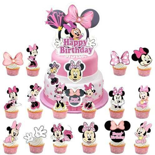 Minnie Décorations pour gâteau, 17 pièces, Happy Birthday Cake Topper
